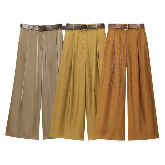 Damen weite Palazzo-Hose mit elegantem Gürtel und seitlichem Schlitz R&B
