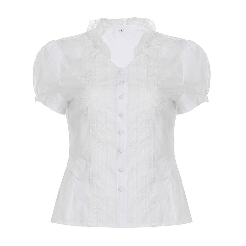 Damen Elegantes Blusenoberteil mit Rüschendetails und Knopfleiste R&B