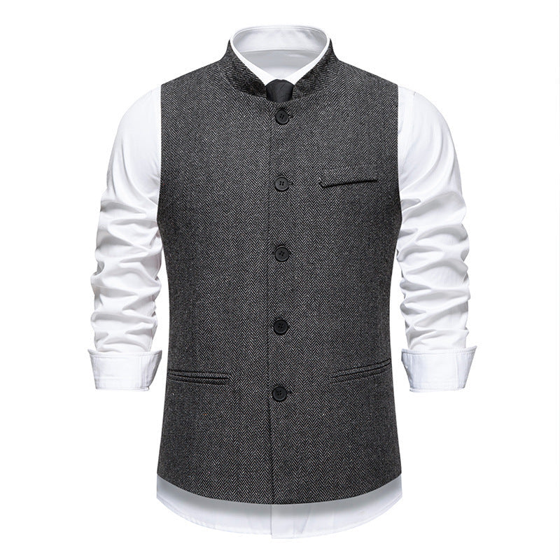 Herren elegante Weste im Herringbone-Design mit funktionalen Taschen R&B