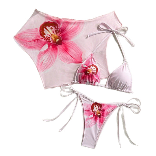 Damen Badeset mit floralem Oberteil und gestaltetem Unterteil R&B