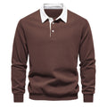 Herren nan elegantes Langarm-Poloshirt mit Kontrastkragen R&B