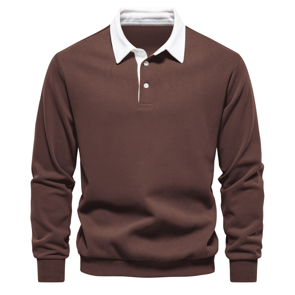 Herren nan elegantes Langarm-Poloshirt mit Kontrastkragen R&B