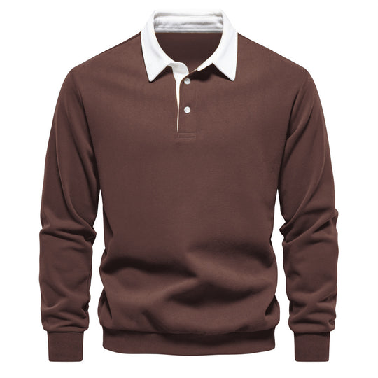 Herren nan elegantes Langarm-Poloshirt mit Kontrastkragen R&B