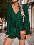 Damen Schicker Jumpsuit mit V-Ausschnitt und Taillengürtel R&B