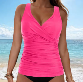 Damen elegantes Wickel-Badeoberteil mit Rüschen R&B