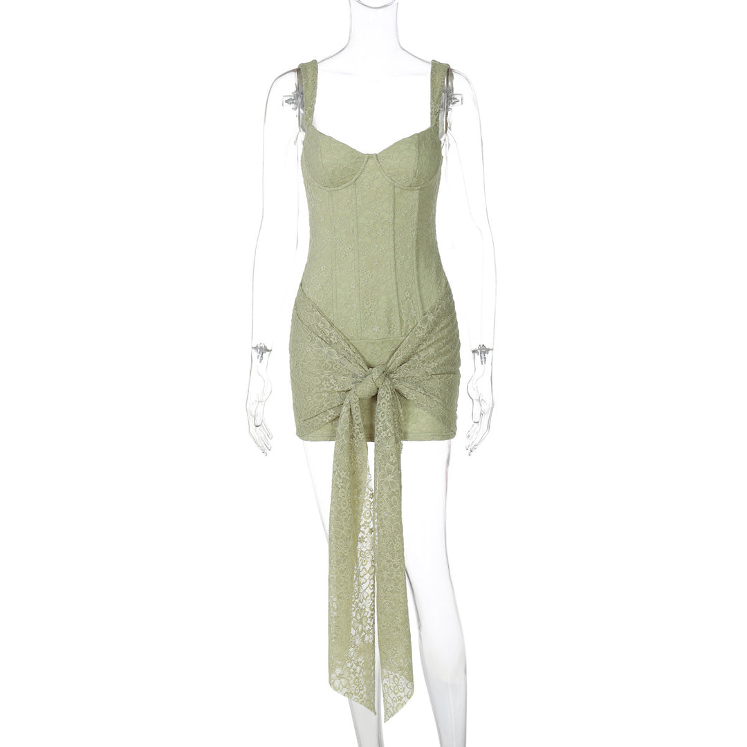 Damen Elegantes Kleid mit Spitzenverzierungen und Raffungsdetails R&B