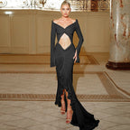 Damen Transparente Maxikleid mit eleganten Rüschendetails und figurbetontem Design R&B