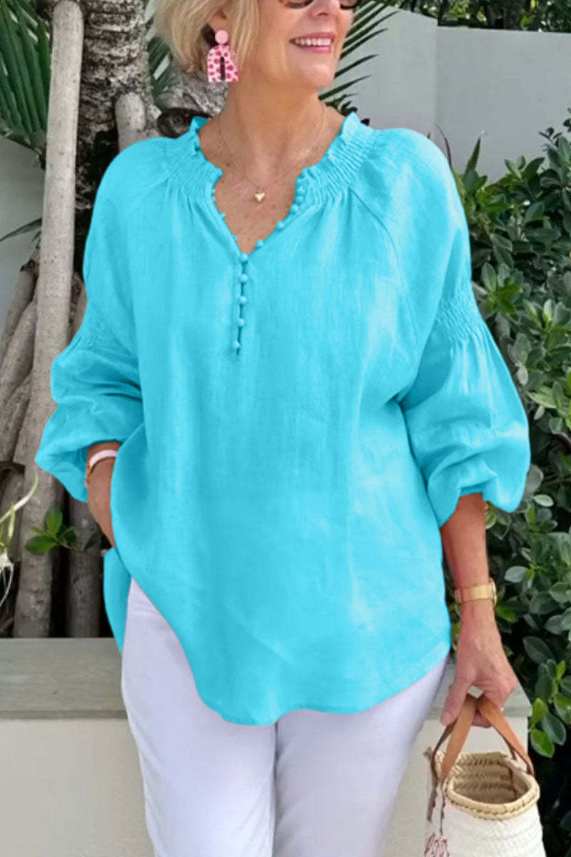 Damen luftige Bluse mit Smock-Ärmeln R&B