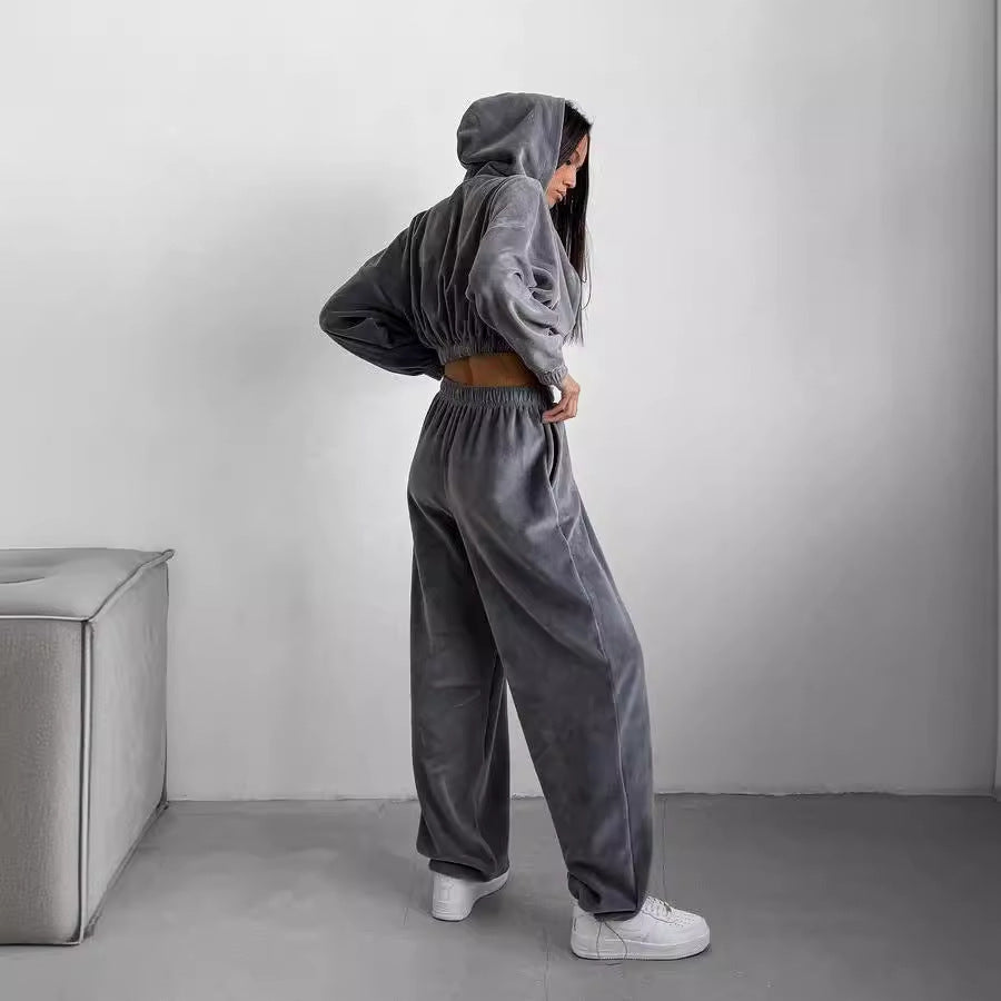 Damen modernes und komfortables Fleece-Jogginganzug Set mit elastischem Bund R&B