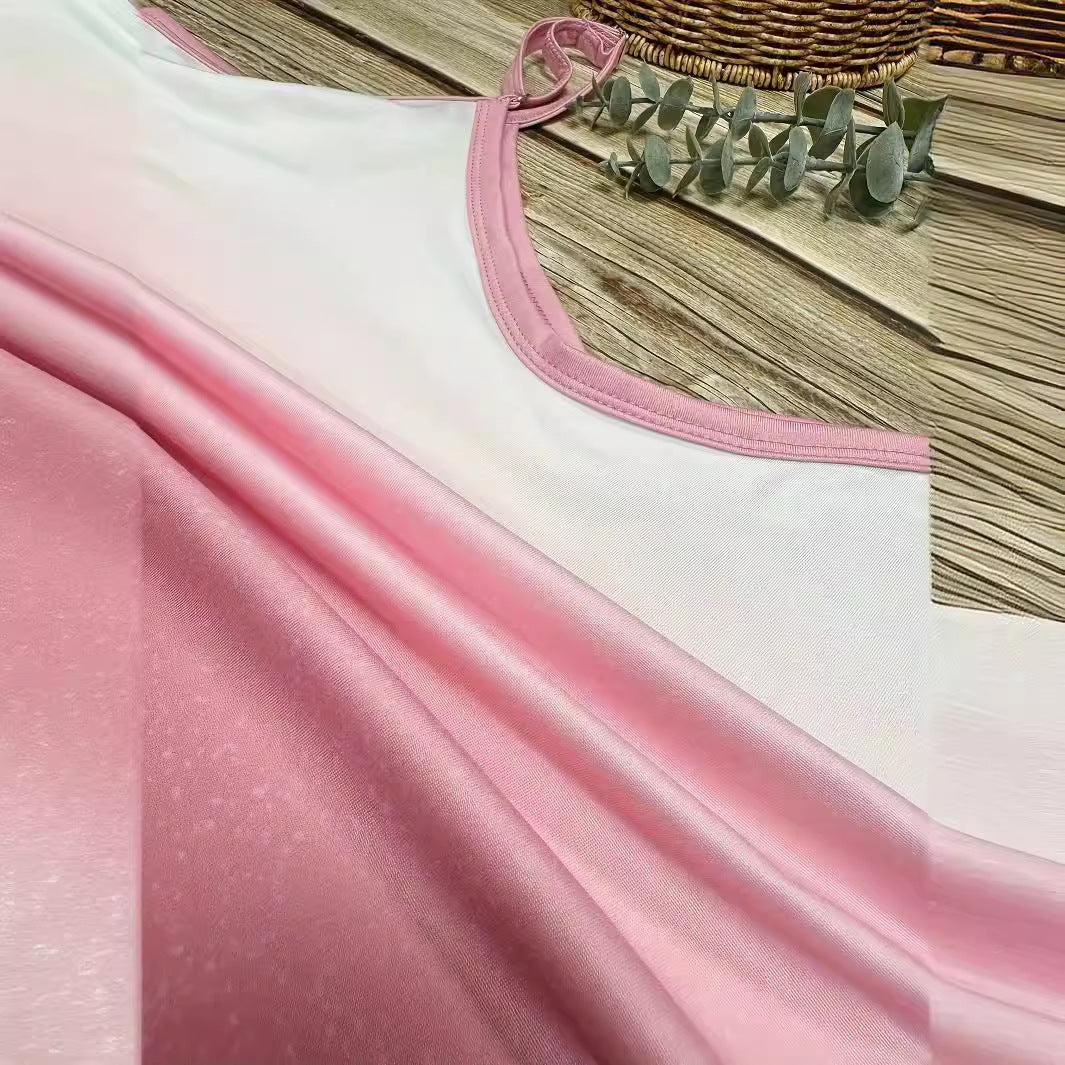 Damen Maxikleid mit sportlichem V-Ausschnitt und modischem Farbverlauf R&B