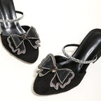 Damen Glamouröse Mules mit funkelndem Riemen und zierlichem Schleifendetail R&B