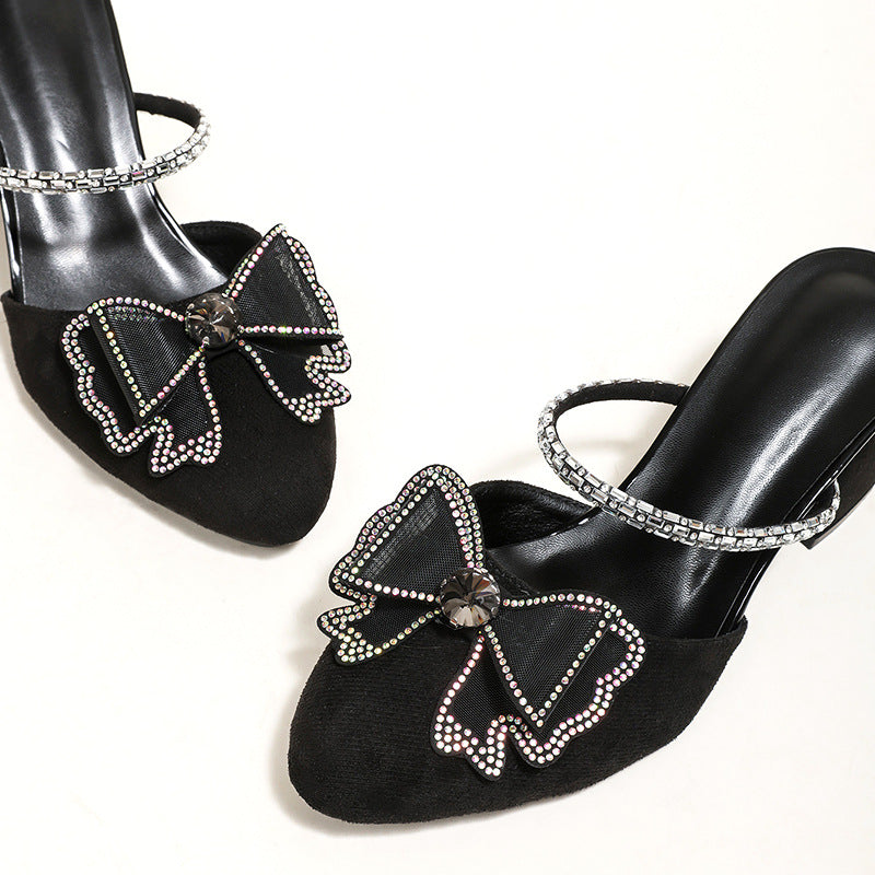 Damen Glamouröse Mules mit funkelndem Riemen und zierlichem Schleifendetail R&B