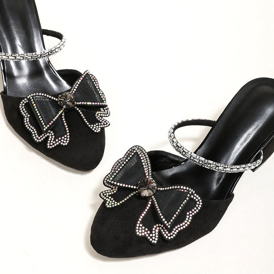 Damen Glamouröse Mules mit funkelndem Riemen und zierlichem Schleifendetail R&B