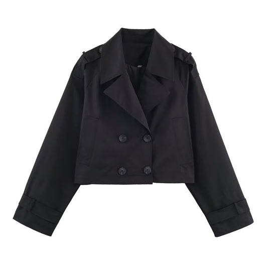 Damen Cropped Trenchcoat mit doppelter Knopfleiste und praktischen Taschen R&B