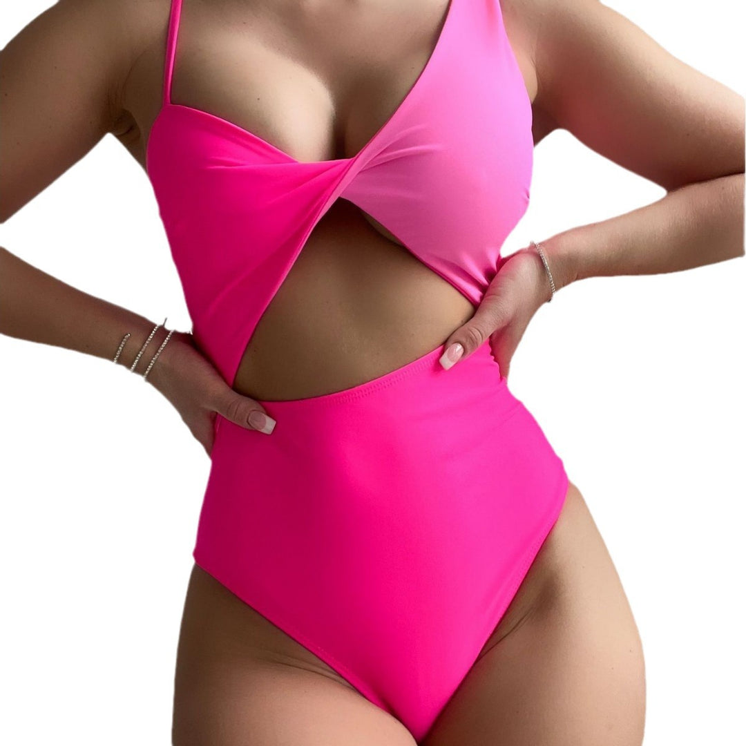 Damen Einteiliger Badeanzug mit asymmetrischem Schnitt und tiefem V-Ausschnitt R&B