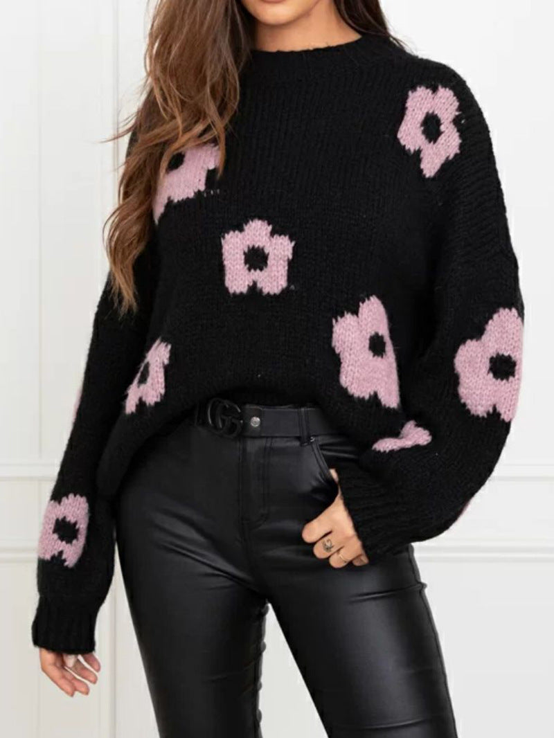 Damen gemütlicher Strickpullover mit floralem Muster R&B