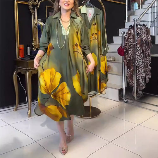 Damen nan oversized Hemdkleid im A-Linien-Schnitt mit Hemdkragen und großflächigem Blumenprint R&B