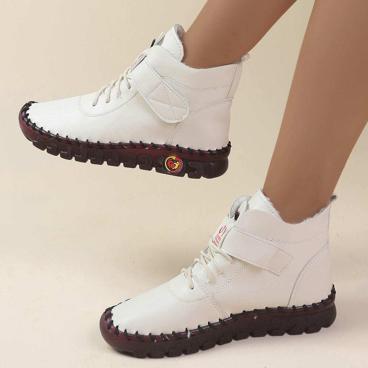 Damen Schnürstiefel mit weichem Kunstleder und praktischer Schnalle R&B