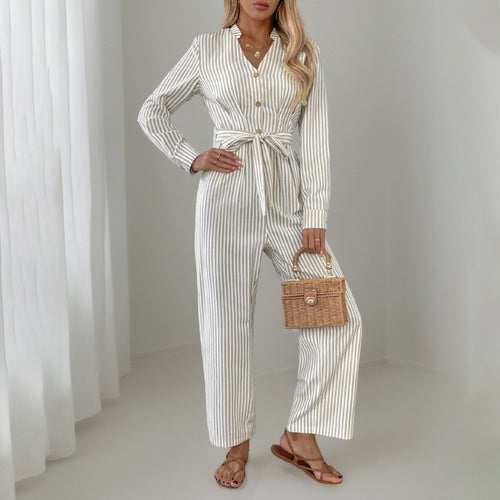 Damen Eleganter Jumpsuit mit schmalem Gürtel und Knopfdetails R&B