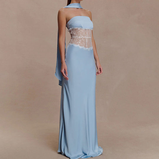 Damen Hochwertiges Abendkleid mit floralem Spitzenoberteil R&B