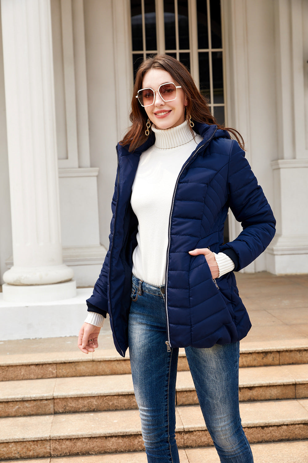 Damen gesteppte Winterjacke mit kuscheligem Innenfutter und praktischem Reißverschluss R&B
