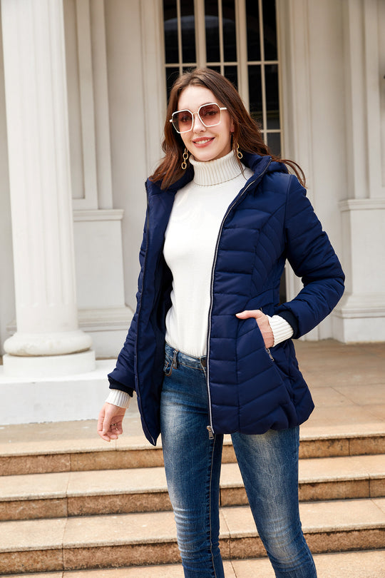 Damen gesteppte Winterjacke mit kuscheligem Innenfutter und praktischem Reißverschluss R&B