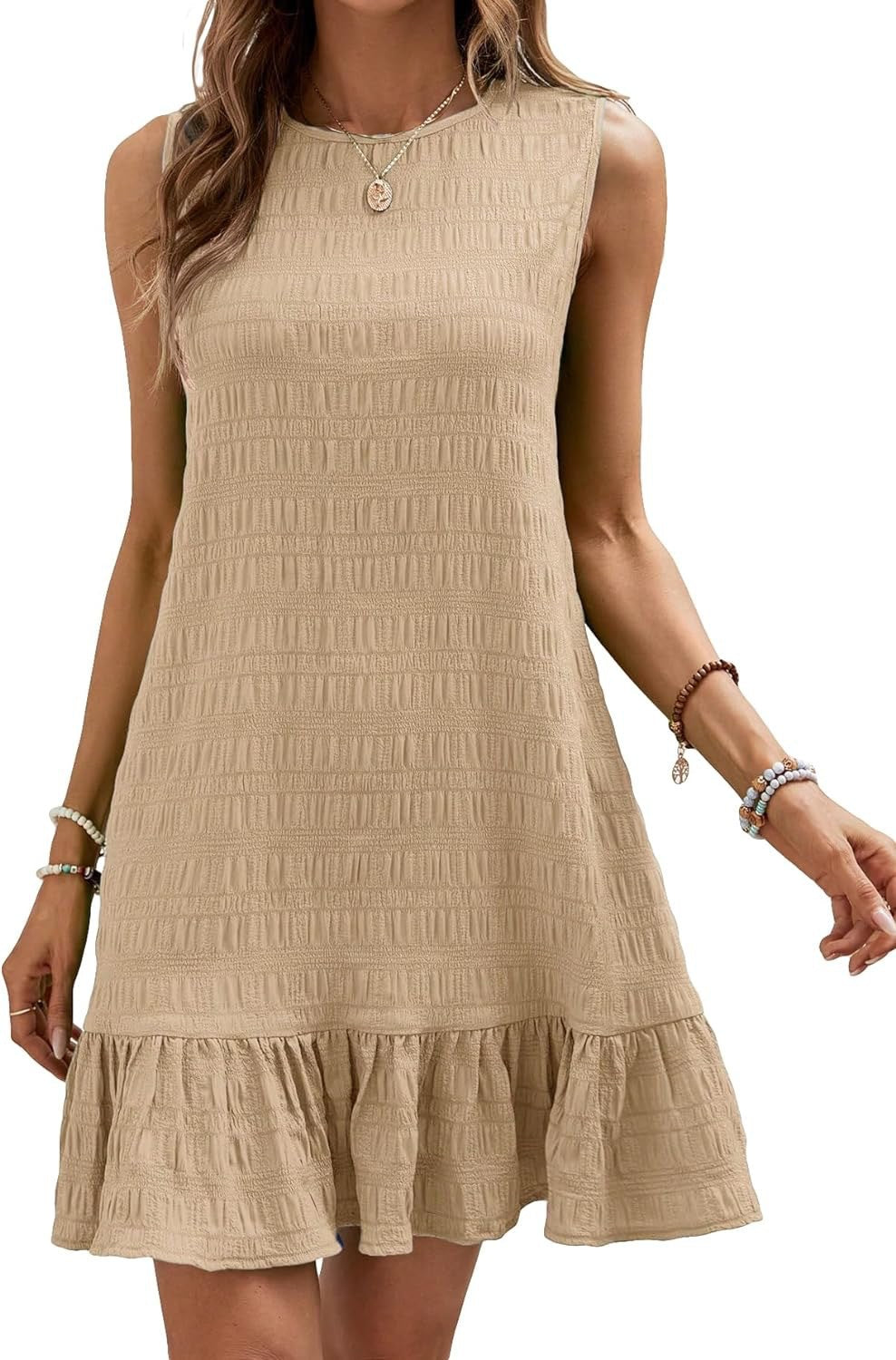 Damen lässiges Kleid mit Rüschensaum und strukturiertem Stoff R&B