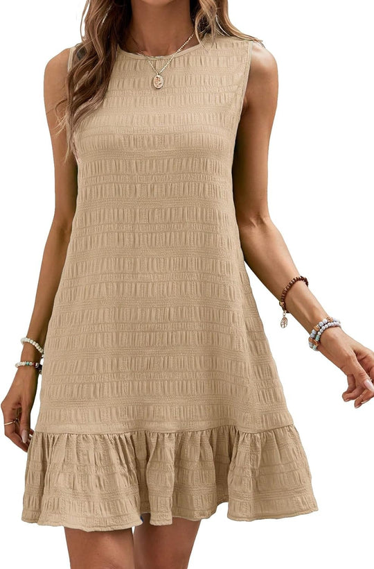 Damen lässiges Kleid mit Rüschensaum und strukturiertem Stoff R&B