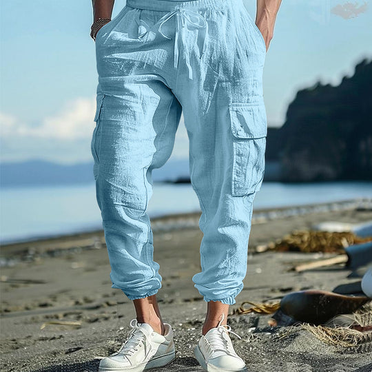 Herren luftige Cargo-Hose mit elastischem Bund und seitlichen Taschen R&B