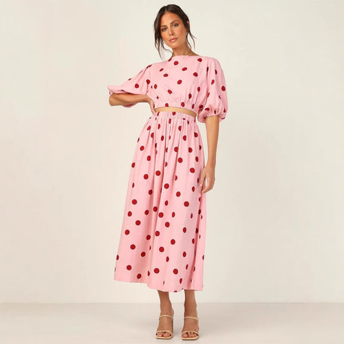 Damen Maxikleid mit elastischem Taillenzug und voluminösen Ärmeln R&B