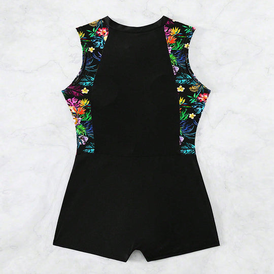 Damen Schwimmanzug mit floralen Einsätzen R&B