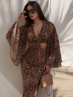 Damen Figurbetontes Kleid mit Leopardenmuster und Raffungen