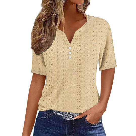 Damen Kurzarmshirt mit modischer Knopfleiste und Struktur R&B
