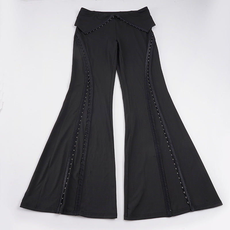 Damen Flared-Leggings mit dekorativen Nieten R&B