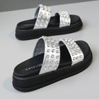 Damen Glamouröse Strandsandalen mit funkelnden Kristall-Applikationen R&B