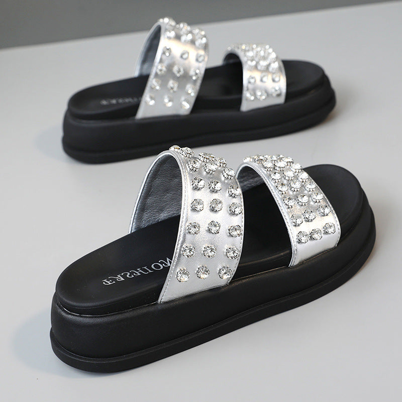 Damen Glamouröse Strandsandalen mit funkelnden Kristall-Applikationen R&B