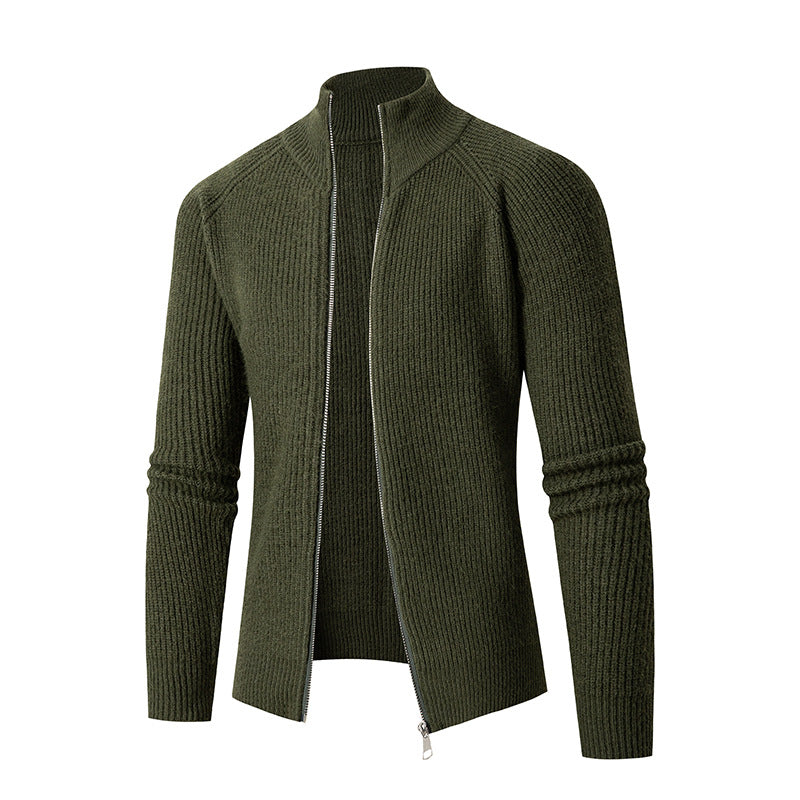 Herren Strickjacke mit hohem Kragen und feiner Rippstruktur R&B