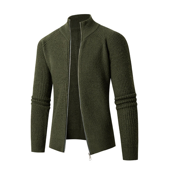 Herren Strickjacke mit hohem Kragen und feiner Rippstruktur R&B