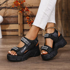 Damen modische Sandalen mit komfortablem Velcro-Verschluss und strukturierter Sohle R&B