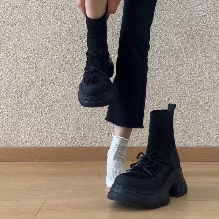Damen sportliche Chunky High-Top Sneakers R&B
