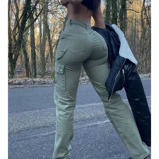 Damen weite Cargo-Jeans mit praktischen Seitentaschen und entspannter Passform R&B