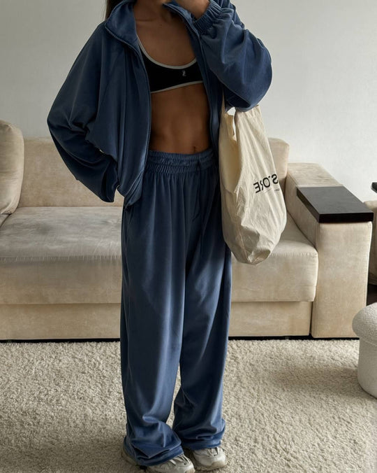 Damen sportliches Lounge-Set aus weichem Fleece mit lockerem Schnitt R&B