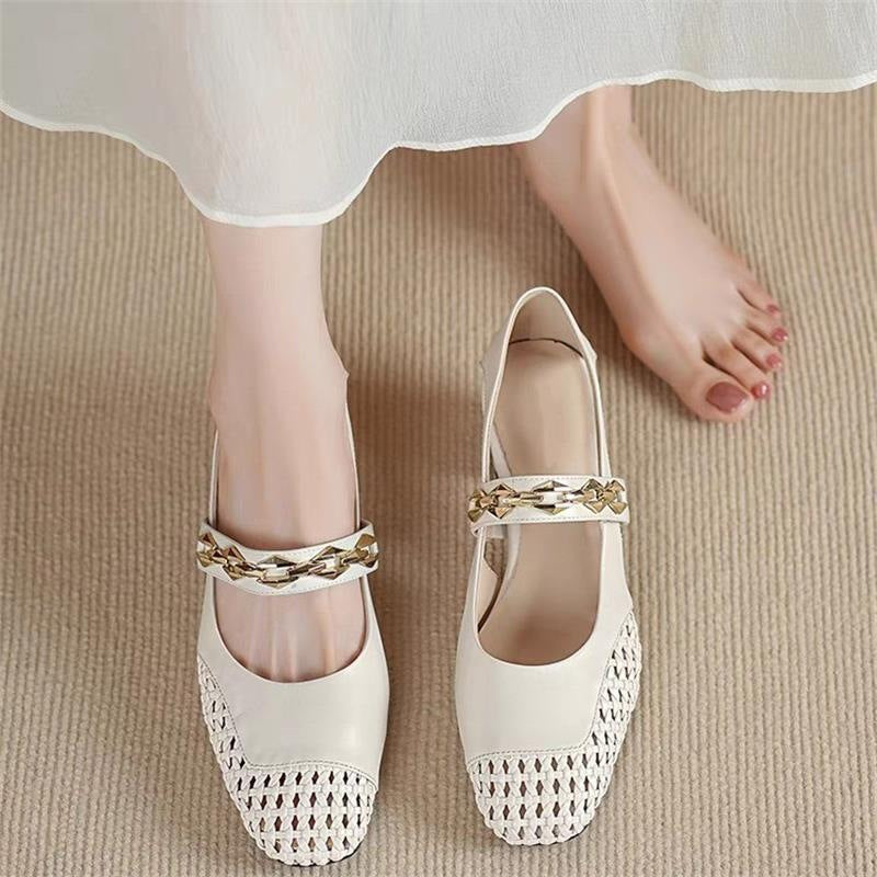 Damen elegante Ballerinas mit modischem Riemchen und stilvollem Absatz R&B