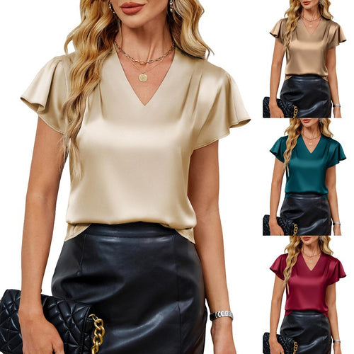 Damen Seidenbluse mit schmalen Flügelärmeln R&B