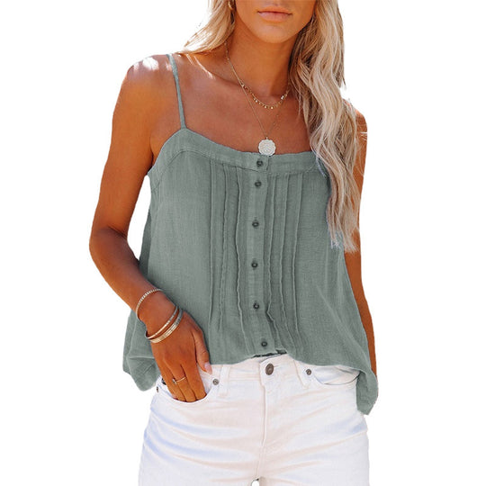 Damen luftiges Spaghettiträger-Oberteil mit kariertem Design und Knopfdetails R&B
