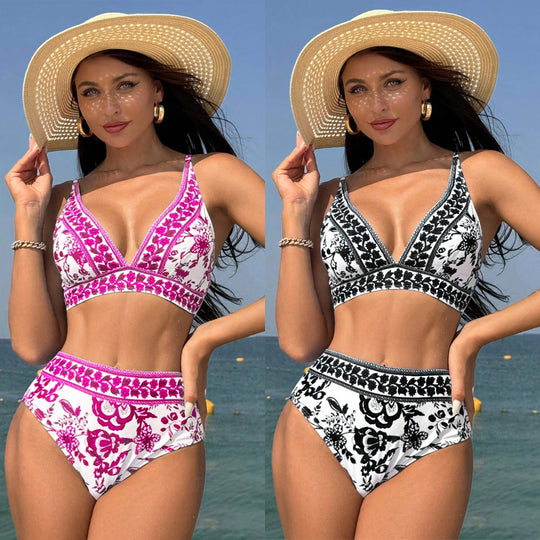 Damen Hochtaillierter Bikini mit floralem Muster R&B