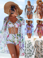 Damen Badeset mit lässigem Kimono und sportlichen Shorts R&B