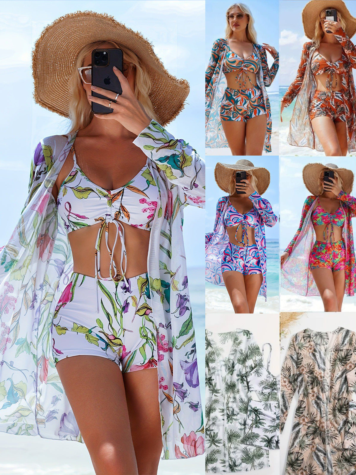 Damen Badeset mit lässigem Kimono und sportlichen Shorts R&B