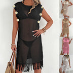 Damen luftiger Netzstrandkleid mit Fransen R&B