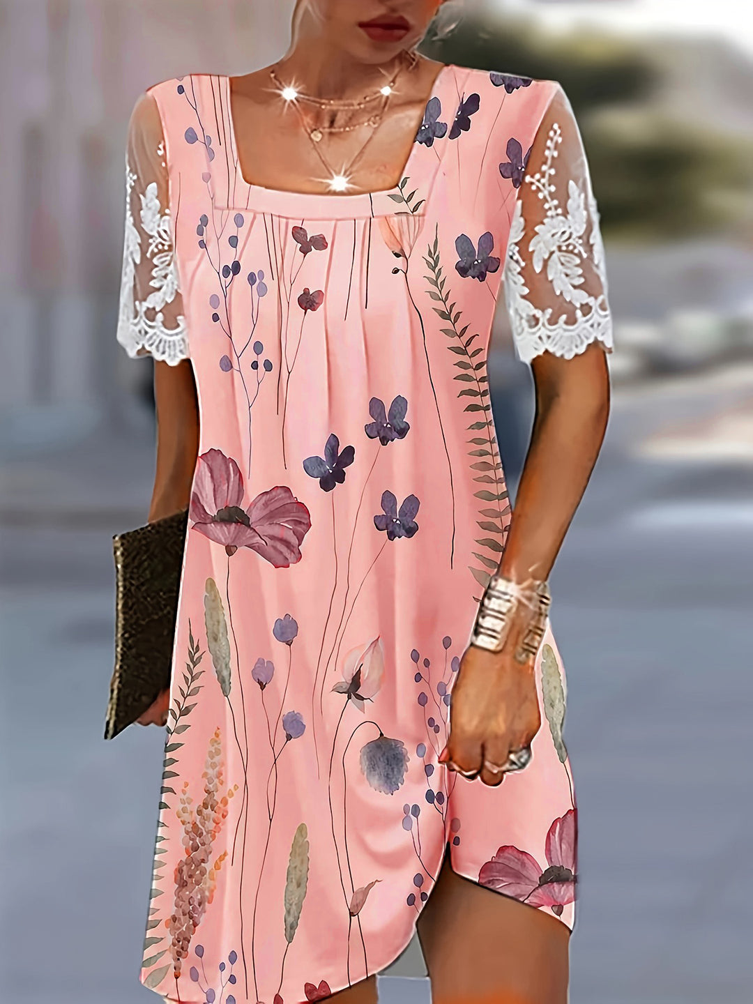 Damen Blumenmuster Shift Kleid R&B